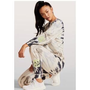 Peloton Womens S M White Blue Tie Dye Sweatshirt Jogger Pant Athletic Lounge Set